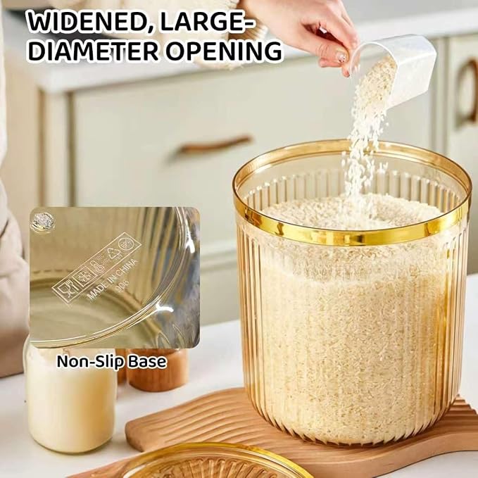 Rice Storage Container,Pantry Large Food Storage Organization with Lids&Scoop Airtight Cereal Dispenser for Flour, Sugar, Cereal, Rice, Cereal,Dry Goods,（3PC；12&7.9&5.8QT）