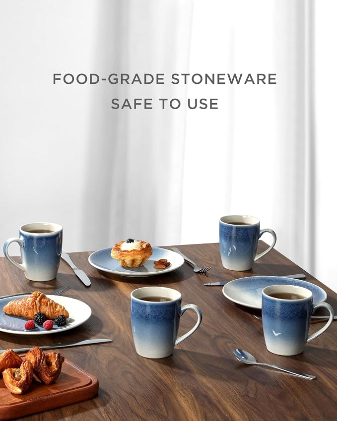 famiware Coffee Mugs Set, 13oz Mug Set of 6, Stoneware Cups for Latte, Hot Tea, Mocha, Cocoa, Cappuccino, Microwave and Dishwasher Safe, Glacier Series, Azure Blue