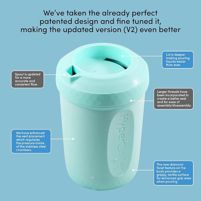 HyperChiller HC2AS Patented Iced Coffee/Beverage Cooler, NEW, IMPROVED,STRONGER AND MORE DURABLE! Ready in One Minute, Reusable for Iced Tea, Wine, Spirits, Alcohol, Juice, 12.5 Oz, Aqua Sky