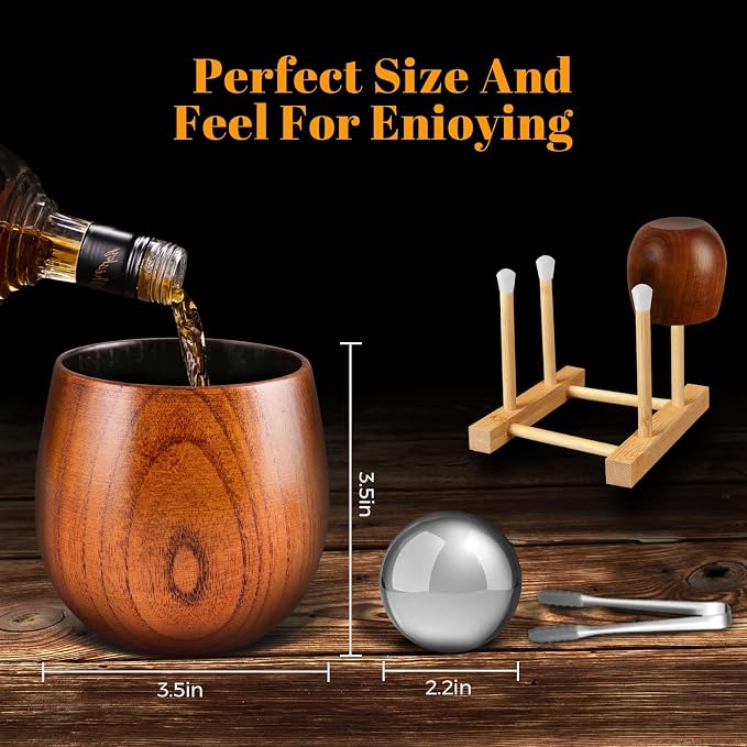 GENUINED 11oz Charred Wooden Bourbon Drinking Glass, Old Fashioned Smoke Whiskey Glasses Set of 2, Gifts for Men