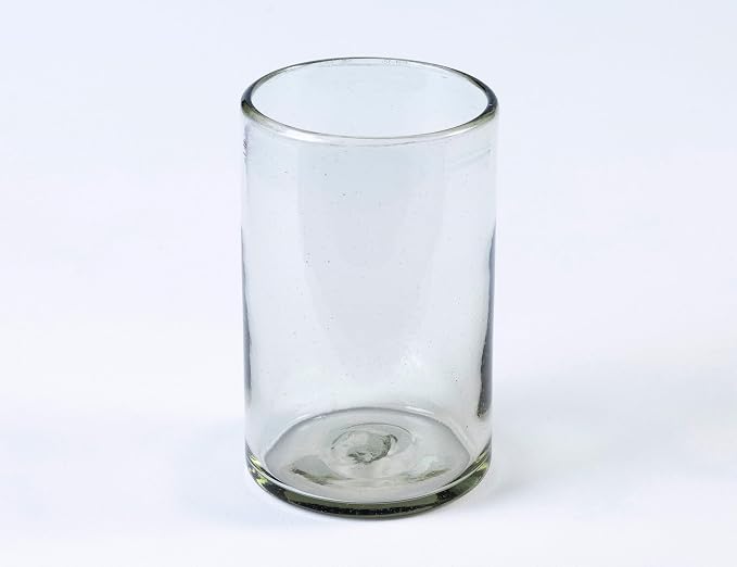 15 oz Hand Blown Mexican Drinking Glasses - Set of 6 tumblers, 15 fl oz each, Clear