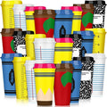 Skylety 24 Pcs Back to School Teachers Gifts Teacher Appreciation Gifts Teacher Deals Bulk Reusable Plastic Coffee Cup with Lid for First Day of School Party Decorations (Elegant)