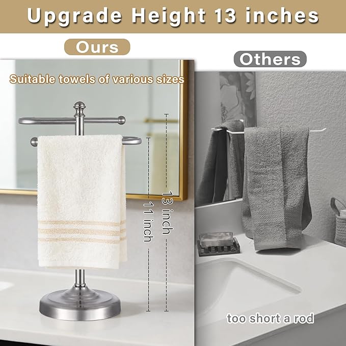 Hand Towel Stand,304 Stainless Steel Hand Towel Holder for Bathroom Kitchen Counter，14.5 Inch S-Shape Weighted Base Standing Hand Towel Rack Bar Holds 2 Towels (Brushed Nickel)