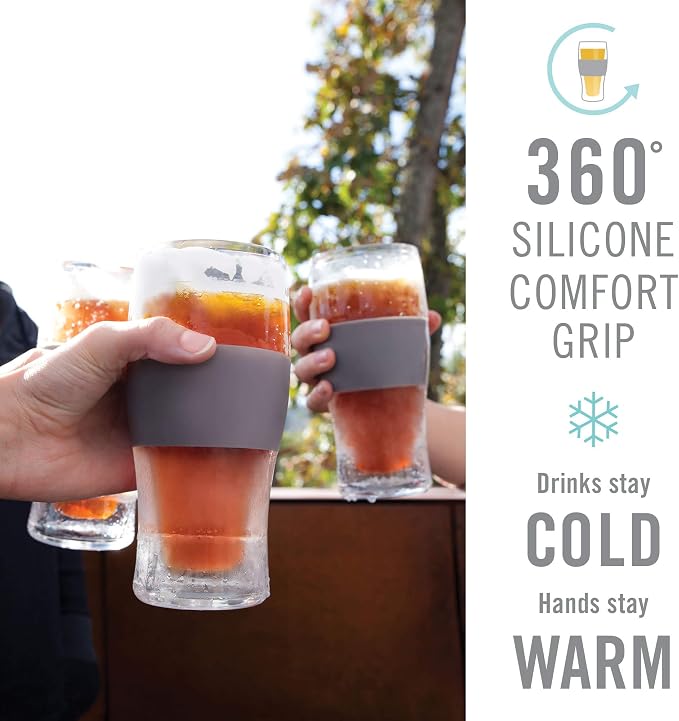 Host FREEZE Beer Glasses, Frozen Mugs, Freezable Pint Set, Keep Your Drinks Cold, Double Walled Insulated Glass, Tumbler for Iced Coffee, 16 oz, Set of 2, Varsity Blue