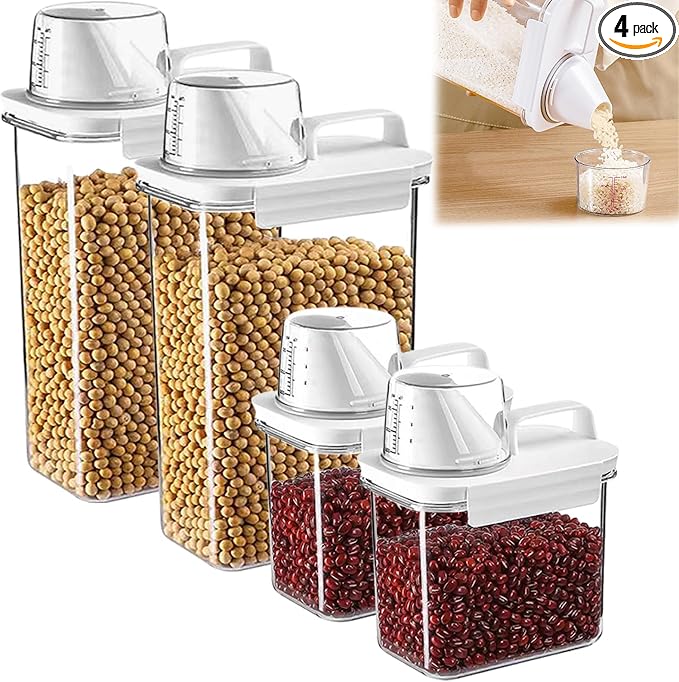 Cereal Storage Containers Sets,BPA Free with Pouring Spout Handle Airtight Food Storage Dispenser with lids For Rice Flour Pasta Grain, Pet Food Storage Container (37.2 oz + 77.7 oz (2 of Each))