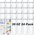 Muwnrol 30 Oz Sublimation Tumblers Bulk, Sublimation Tumbler Stainless Steel Double Wall Vacuum Insulation Cups with Straw, Individually Box (24 Pack)