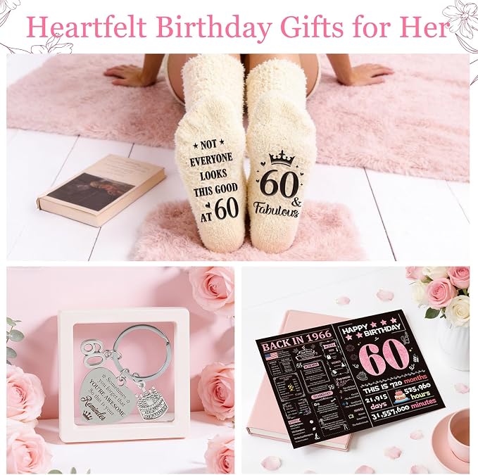 60th Birthday Gifts for Women, Vintage 1966 Happy 60th Birthday Gifts Basket for Women Unique Gift Ideas for 60 Year Old Female, Mom, Wife, Grandma, Sister, Funny Bthday Gift Turning 60 Year Old