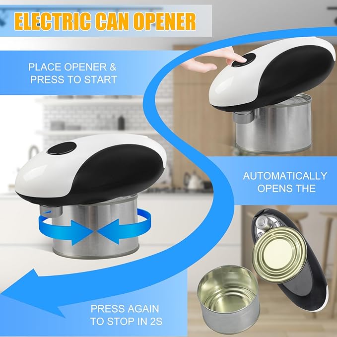 Electric Can Opener, Automatic Handheld Jar with Safe Cut, Rechargeable Bottle Kitchen Tool, Easy to Use for Seniors Adults