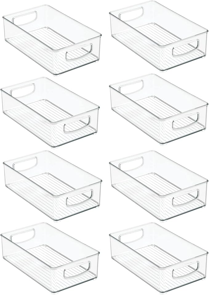 mDesign Plastic Bathroom Storage Container Bins w/ Handles - Closet, Cabinet, Vanity, Cupboard Shelf Organization, Hair Tools Accessory Organizer - Ligne Collection; Clear, 10x6x3 (Pack of 8)