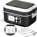 Cordless Electric Heated Lunch Box, 1.5L - 6.3 Cups 100W Rechargeable Smart Self-Heating Food Warmer with Removable Divider, Spoon, Fork, BPA Free, Portable Lunchbox for Car Travel Office Black