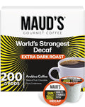 Maud's World's Strongest Decaf Coffee Pods, 200 ct, Decaffeinated Dark Roast Coffee in Single Serve Pods – 100% Arabica Coffee, Compatible with Keurig K Cups Maker