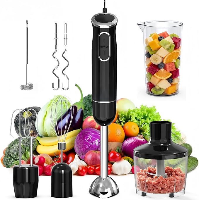 8 In 1 Electric Immersion Blender, Multi-Purpose Hand Blender With Turbo Mode, Detachable Base, 304 Stainless Steel handheld blender With Whisk, Milk Frother Attachments, For Smoothies