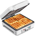 Belgian Waffle Maker 4 Slices, 1200W Waffle Iron, Anti-Overflow Waffle Iron with Browning Knob, Nonstick Plates, Indicator Lights, Silver/Black (White)