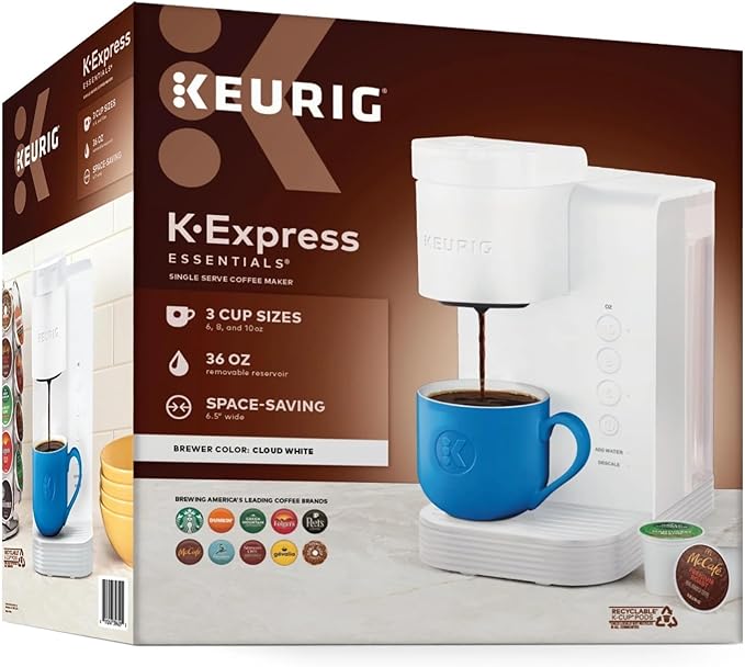 Keurig K Express Essentials Single Serve K Cup Coffee Maker (White) | 36-Oz Removable Reservoir, 3 Brew Sizes, Removable Drip Tray Fits Travel Mugs, K-Cup Pod Compatible