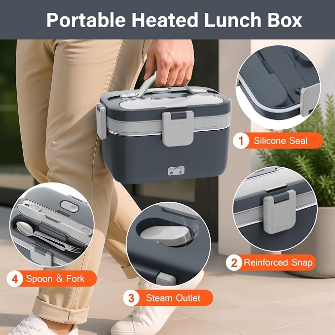 2.8L Electric Heated Lunch Box - 100W Portable Food Warmer for Adults, Leak-Proof & Dishwasher-Safe, Ideal for Car, Truck, Travel, Work, Gift for Men & Women