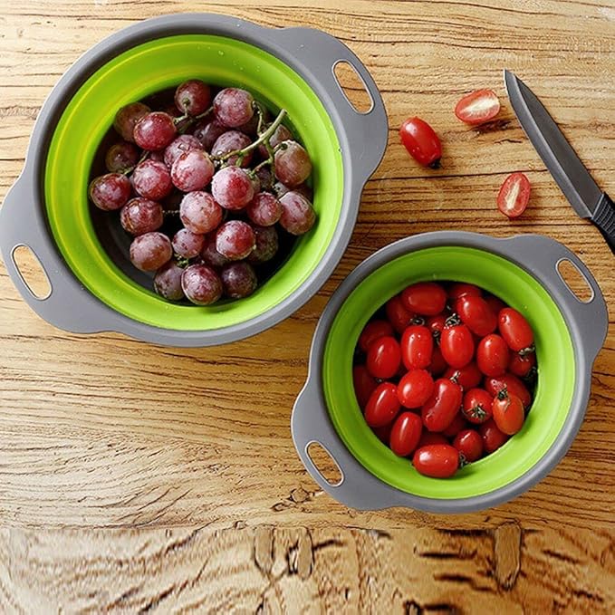 Folding Silicone Rice Strainer Bowl for Kitchen, Collapsible Colander, Fruits Vegetables Washing Basket