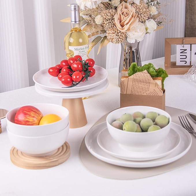 Anveena Dinnerware Set for 4, 12 Piece Plates and Bowls Set, White Porcelain Dish Set Microwave Safe Dishwasher Safe Chip Resistant for Everyday Dining