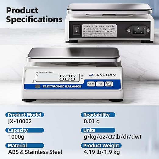 Lab Scale Gram Scale 0.01g Accuracy 1000 Gram Digital Scale Scientific Analytical Balance Scale Precision Scale for Jewelry Diamond Gold Chemistry Powder Kitchen, With 200g Weights Backlit LCD