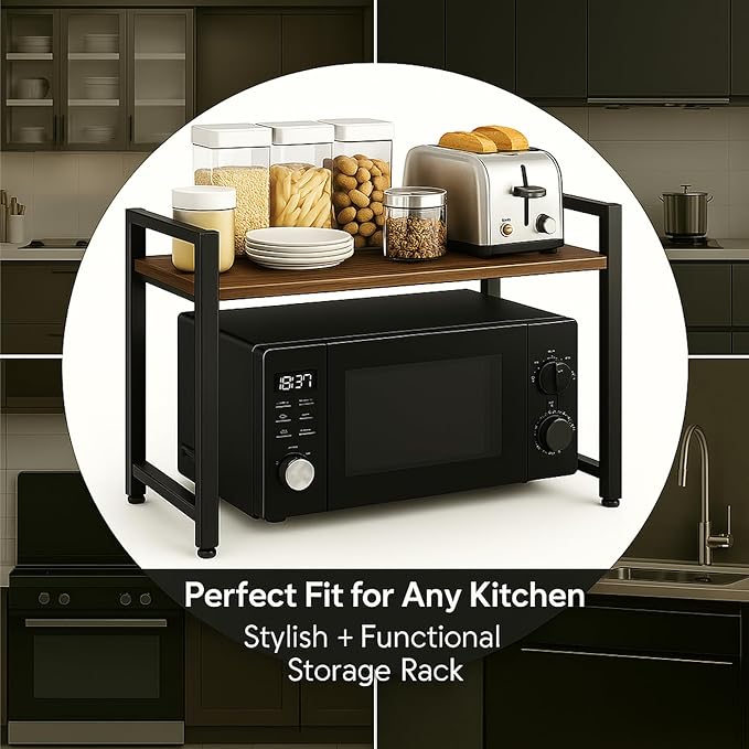 3-Tier Heavy Duty Microwave Stand, Carbon Steel Kitchen Shelf Countertop Organizer, Holds Up to 200 lbs, Space Saving Microwave Oven Rack for Kitchen Storage, Fits Most Microwaves (20.5" Width)