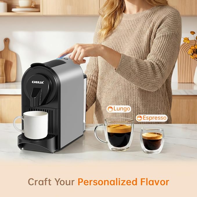 CHULUX Upgrade Bafè-Pro Espresso Coffee Maker for Nes Original Pods, Compact Espresso Machine for Small Space, 20 Bar Fast Extraction, Gray