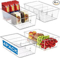 4 Pack Food Storage Organizer Bins, Multipurpose Pantry Organizer, 4 Compartment Clear Plastic Bins for Packets, Snacks, Pouches, Spice Packets - Versatile for Kitchen Fridge & Cabinet