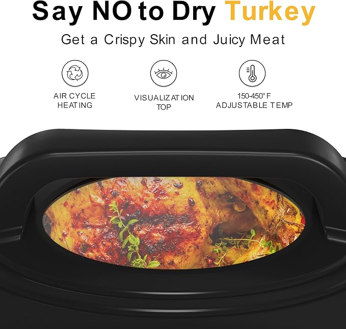 26 Quart Electric Roaster Oven with Visible & Self-Basting Lid, Large Turkey Roaster with Defrost Warm Function, Adjustable Temperature, Removable Pan Rack, Stainless Steel, White
