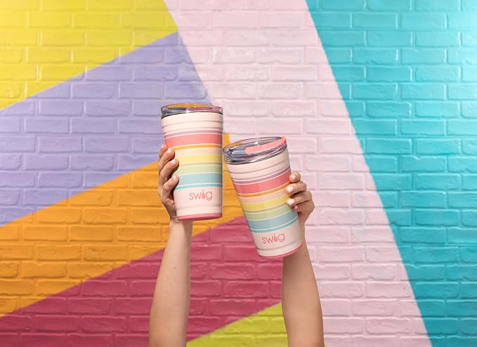 Swig Life 24oz Party Cup, Stackable Insulated Travel Coffee Tumbler with EZ Slider Lid, Cup Holder Friendly, Stainless Steel 24 oz Tumbler, Reusable Coffee Mug (Get Crackin)
