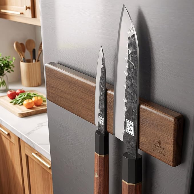 Magnetic Knife Strips, Magnetic Knife Holder for Wall 10 Inch, Acacia Wood Knife Magnetic Strip Use as Knife Bar, Knife Holder for Kitchen Utensil Organizer, Without hooks