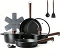 SENSARTE 14 Pcs Pots and Pans Set Non stick, Non toxic Healthy Cookware Set, Induction Kitchen Cooking Set, PFOA/PFOS Free, Black