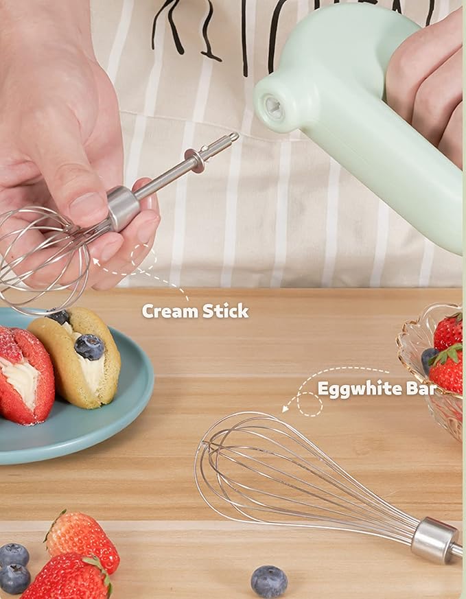 MINI Household Cordless Electric Hand Mixer,USB Rechargable Handheld Egg Beater with 2 Detachable Stir Whisks 4 Speed Modes,Baking At Home For Kitchen,Lightweight Portable(Pink)