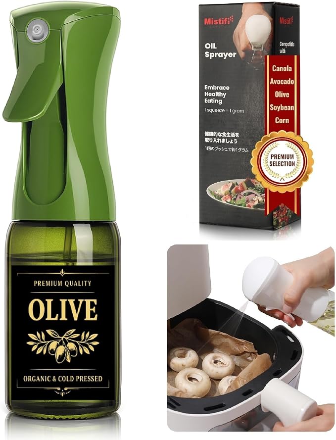 Mistifi oil spray Premium 150ml Glass. Dark Green Fine Mist Spray Bottle for Air Fryer, Olive Oil, Healthy Nonstick Frying, Commercial & Home Kitchen Use (150ml Glass bottle 2PS64202)