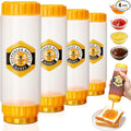 SiliFine 4 Pcs Honey Dispenser No-drip with Lid, Honey & Syrup Squeeze Bottle, Refillable Condiment Bottle Bpa-free, More Hygienic for Sauces Ketchup Kitchen Pancakes Salad Dressings (18 oz)