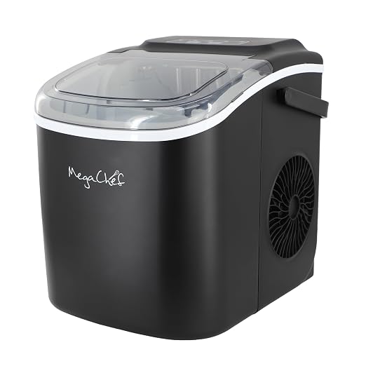 MegaChef 26 Pound Countertop Bullet Ice Maker, Basket and Scooper, Countertop Ice Machine, Easy-Carry Portable Ice (Black)