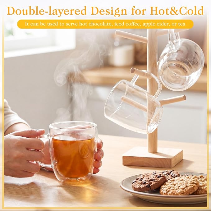 Patelai 8 Pcs 16oz Clear Glass Coffee Mugs Double Walled Coffee Cups Glasses Insulated Latte Mugs with Handle Espresso Clear Cups for Cappuccino Tea, Heat Resistant Glasses