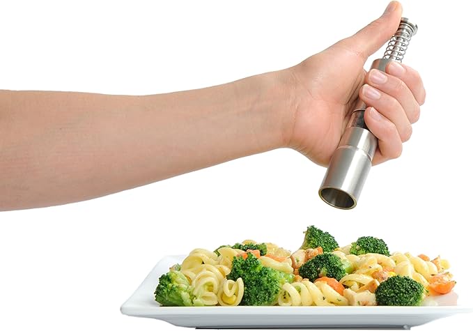Grind Gourmet Salt and Pepper Grinder Set, Refillable, Pump & Grind, Thumb Press (Reflex Black Set)