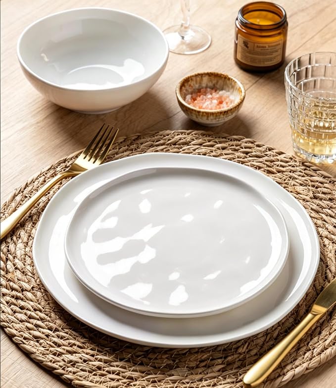 LERATIO Ceramic Dinnerware Sets for 4,Porcelain Plates and Bowls Sets with Wavy Edge,Microwave & Dishwasher & Oven Safe,Light Weight & Scratch Resistant Dishes Sets