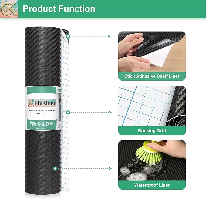 Self-Adhesive Shelf Liner Kitchen Liner, Waterproof Backed Paper Easy Peel and Stick Contact Liner Without Residue for Decor Your Desk Surface, Kitchen Countertops (Black, 35.4 x 118.1 inches)