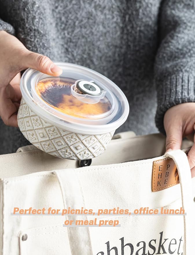16 oz Ramekins with Lids Oven Safe, Ceramic Ramekins for Baking, Creme Brulee, Embossed Pudding Custard Ramekins for Souffle, Porcelain Baking Bowls Set of 4, Gray