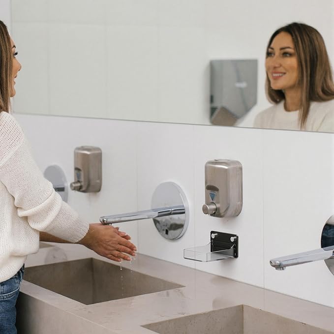 2 Pack Acrylic Dispenser Drip Tray Wall Mount Removal Soap Dispenser Bracket, Laundry Detergent Drip Catcher Prevent Dripping and Spraying, Soap Dispenser Water Tray, Detachable for Cleaning