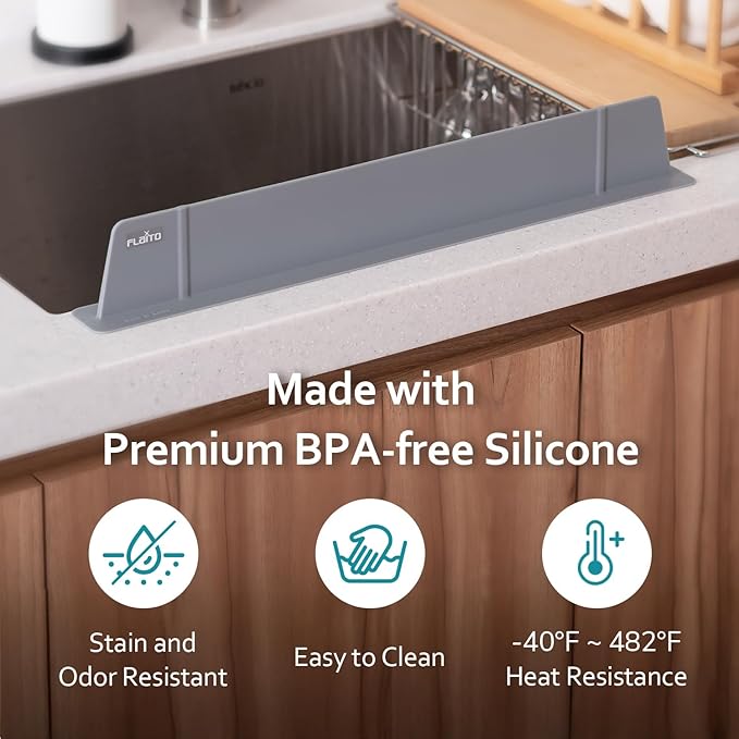 carrotez 2 Pack Silicone Kitchen Sink Splash Guard for Faucet — Silicone Water Splash Guard Mat, Quick Suction Setup, Gray(20.5 x 1.8 x 2.75")