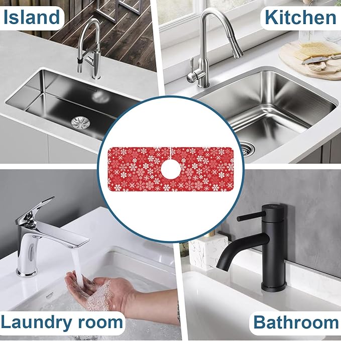 Christmas Merry Xmas Sink Splash Guard Santa Claus Faucet Absorbing Mat Fast Drying Mat Sink Gadgets Splash Guard Behind Faucet Drip Catcher for Kitchen Bathroom, 15.5"x5.5"