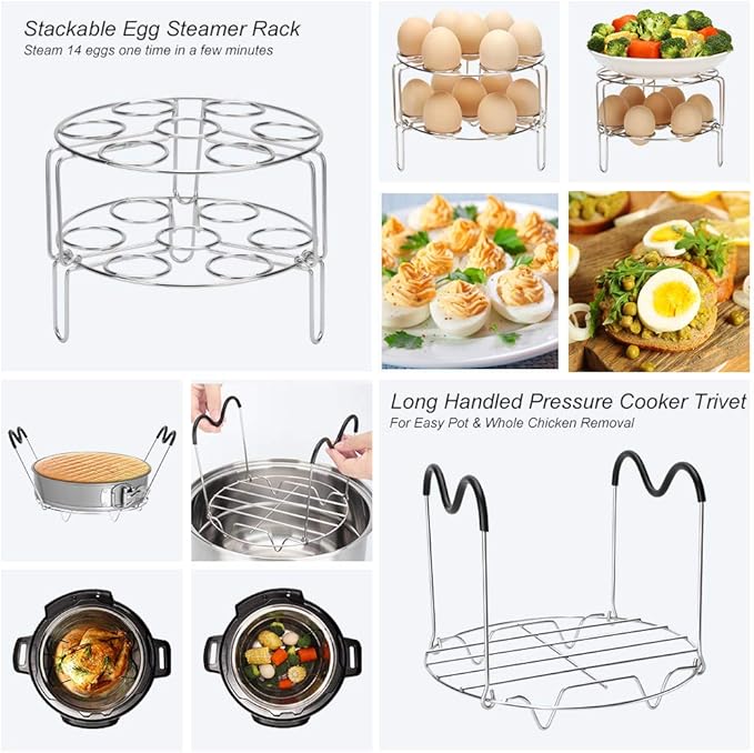 Sugaroom 101 PCS Pressure Cooker Accessories Set Compatible with Instant Pot Accessories 6 qt 8 quart - 2 Steamer Baskets, Springform Pan, Egg Rack, Egg Bites Mold, Steamer Rack and More