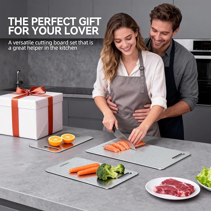 Titanium Cutting Board, 100% Pure Titanium Cutting Boards for Kitchen, Double-Sided Non-Toxic Cutting Board, Ideal for Slicing and Dicing Meats, Features Handle, Dishwasher Safe - 16"L*10"W（silver）