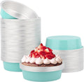 Beasea 4 Inch Aluminum Ramekins, 100 Pack 7.3oz 215ml Mini Disposable Baking Foil Cups No Lids Ramekin Cup Cupcake Aluminum Baking Cups for Party - Lake Blue