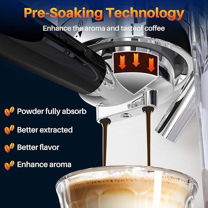 Espresso Machine 20 Bar Touchscreen Espresso Maker with Automatic Milk Frother for Cappuccino Latte,Stainless Steel Coffee Machine with Independent Frothing and Dual Heating System,Easy to Clean
