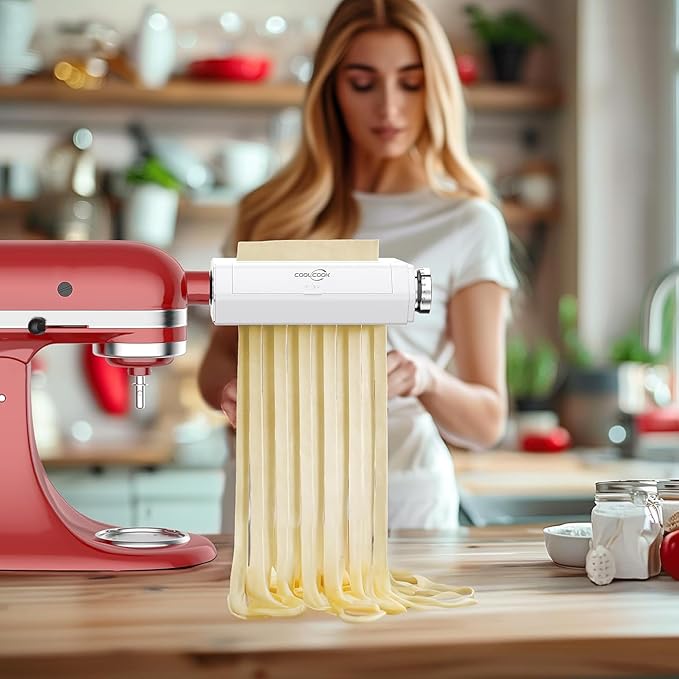 Pasta Attachment for KitchenAid Stand Mixers, 3 in 1 Pasta Maker Set for Kitchenaid, Includes Pasta Roller, Pasta Cutter and Fettuccine Cutter with Cleaning Brush