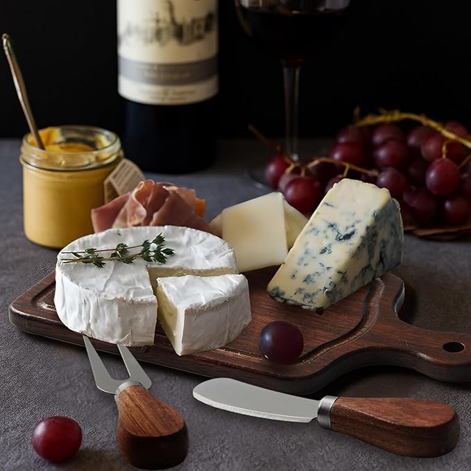 Ziliny 1 Set Bridal Baby Shower Cheese Prizes Wooden Square Board Gift Set Knives Forks Thank You Tags with Box for Guests for Valentines Bridal Baby Shower Housewarming (Walnut Wood)