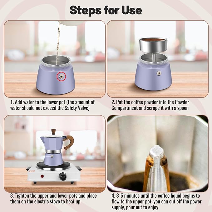 12 Cup Aluminum Moka Pot Classic Stovetop Espresso Coffee Maker 600ml 20oz Coffeemaker Percolator Mocha Pot Greca Coffee Maker Cafe Makers for Italian and Cuban Café Brewing Purple