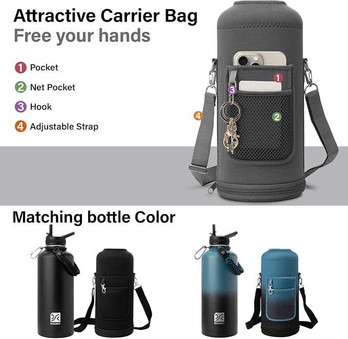 DYSANKY Insulated Water Bottle | Thickened Stainless Steel for Gym and Hiking with Straw, Carrier Bag, Handle Strap | BPA-Free 87 oz