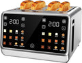 Smart Toaster 4 Slice with Dual Touchscreen & Independent Controls, 1800W Stainless Steel, Wide Slots for 6 Bread Types & Toast Settings,Single-Slice Modes, Defrost, Reheat